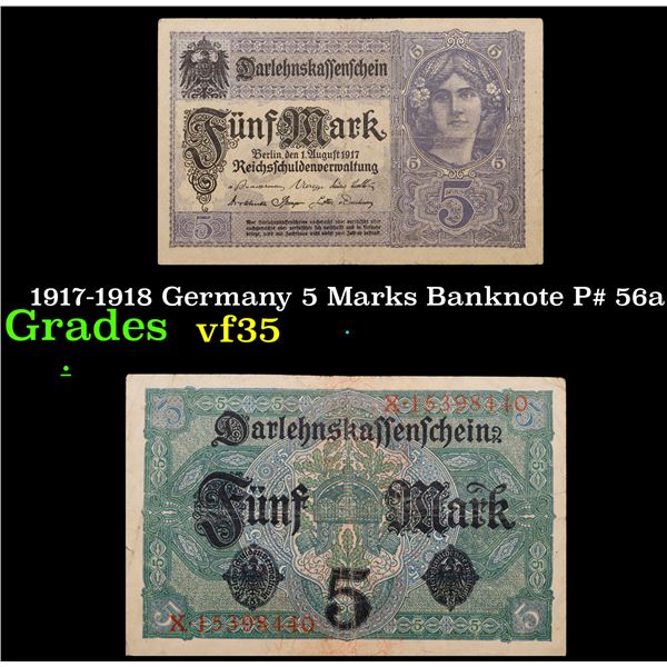 1917-1918 Germany 5 Marks Banknote P# 56a Grades vf++