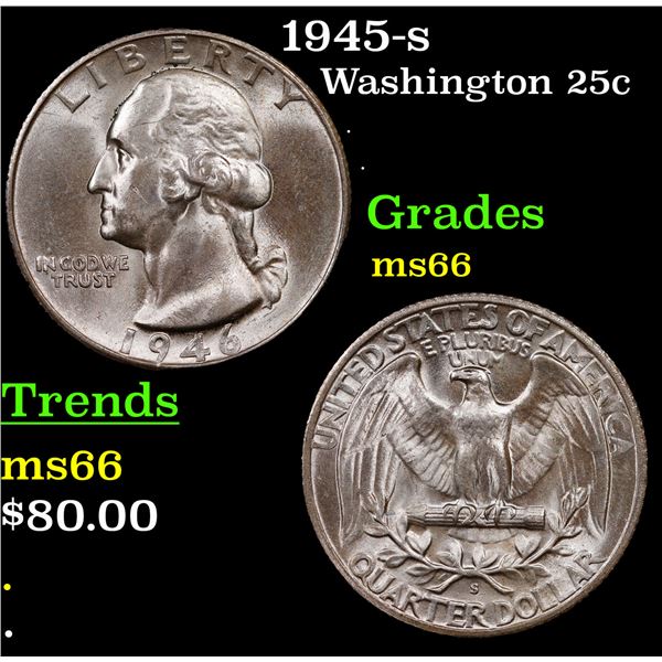 1945-s Washington Quarter 25c Grades GEM+ Unc