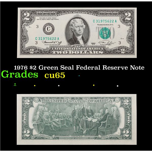 1976 $2 Green Seal Federal Reserve Note Grades Gem CU
