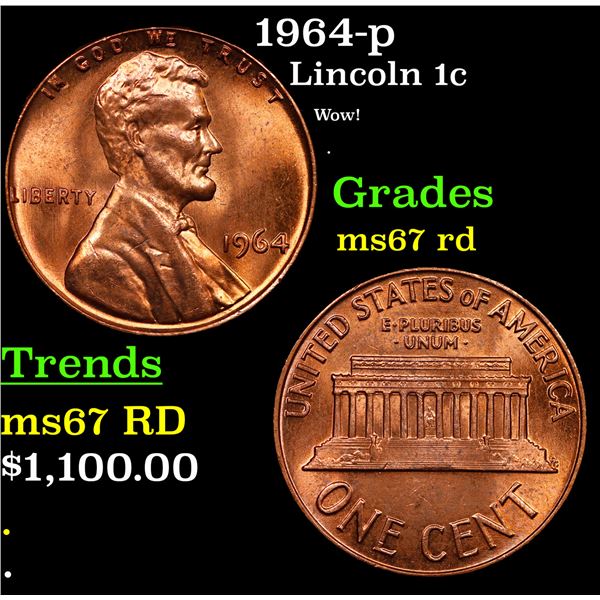 1964-p Lincoln Cent 1c Grades GEM++ Unc RD