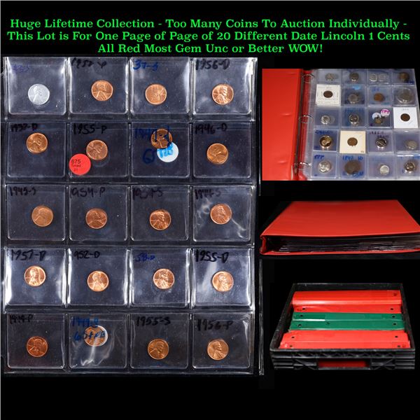 Page of 20 Different Date Lincoln 1 Cents All Red Most Gem Unc or Better