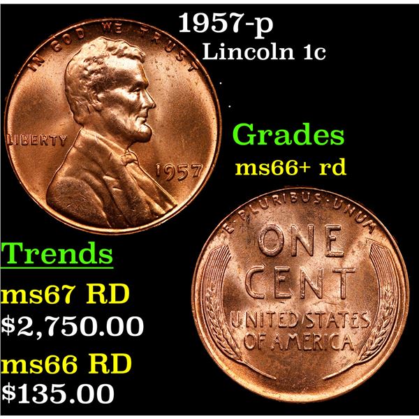 1957-p Lincoln Cent 1c Grades GEM++ RD