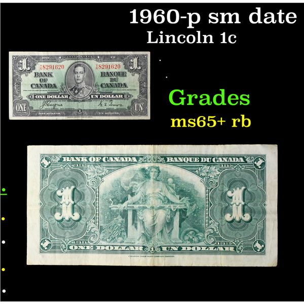 1937 Canada 1 Dollar Banknote P# 58e, Sig. Coyne & Towers Grades vf++