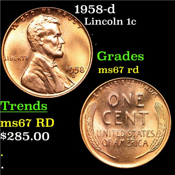 1958-d Lincoln Cent 1c Grades GEM++ Unc RD