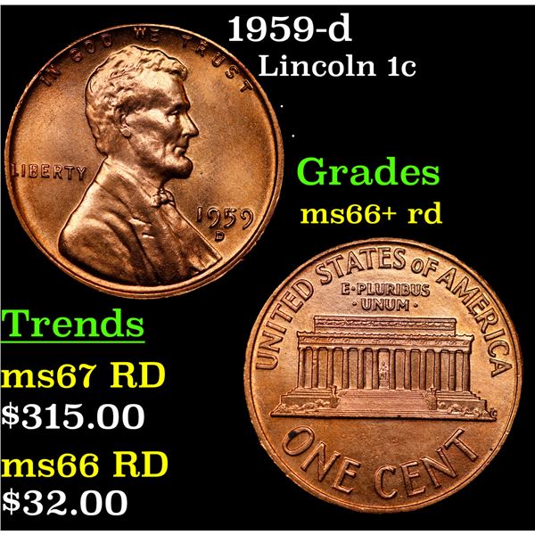 1959-d Lincoln Cent 1c Grades GEM++ RD