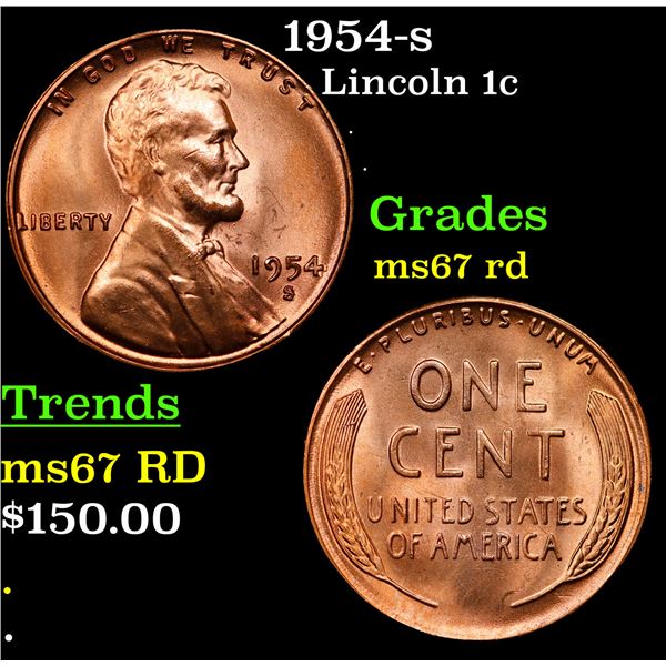 1954-s Lincoln Cent 1c Grades GEM++ Unc RD