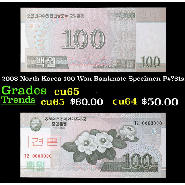 2008 North Korea 100 Won Banknote Specimen P#?61s Grades Gem CU