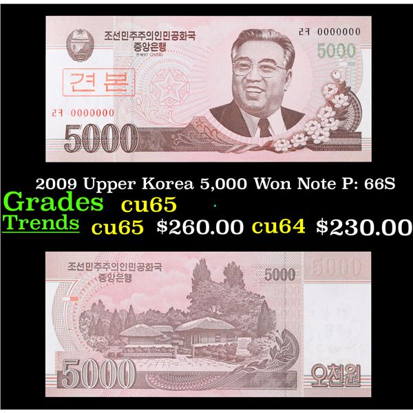 2009 Upper Korea 5,000 Won Note P: 66S Grades Gem CU