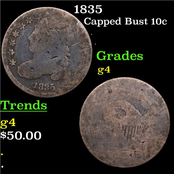 1835 Capped Bust Dime 10c Grades g, good