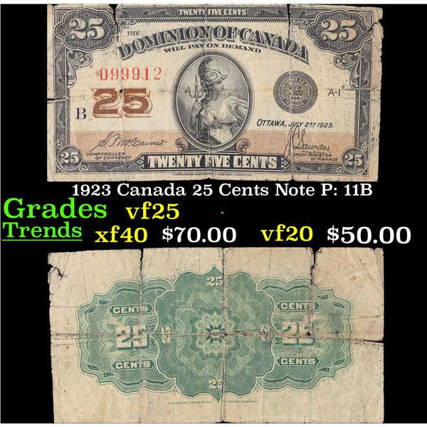 1923 Canada 25 Cents Note P: 11B Grades vf+