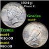 Image 1 : 1924-p Peace Dollar $1 Grades Select+ Unc