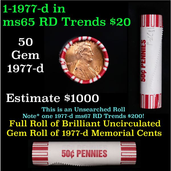 Shotgun Lincoln 1c roll, 1977-d 50 pcs Brandt 50c Wrapper.