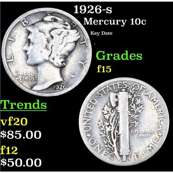 1926-s Mercury Dime 10c Grades f+