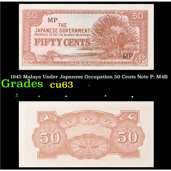 1942 Malaya Under Japanese Occupation 50 Cents Note P: M4B Grades Select CU