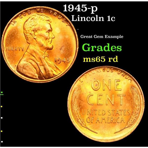 1945-p Lincoln Cent 1c Grades GEM Unc RD