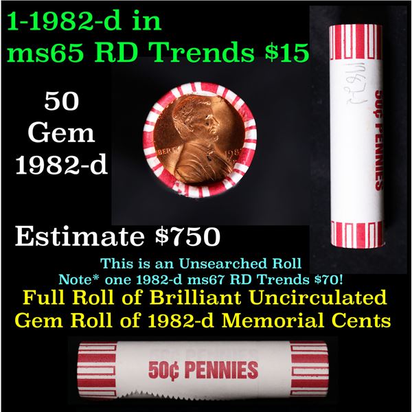 Shotgun Lincoln 1c roll, 1982-d 50 pcs Brandt 50c Wrapper.