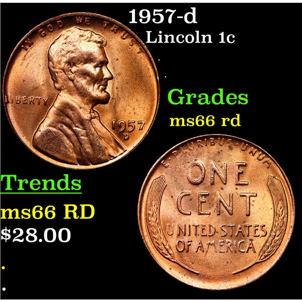 1957-d Lincoln Cent 1c Grades GEM+ Unc RD