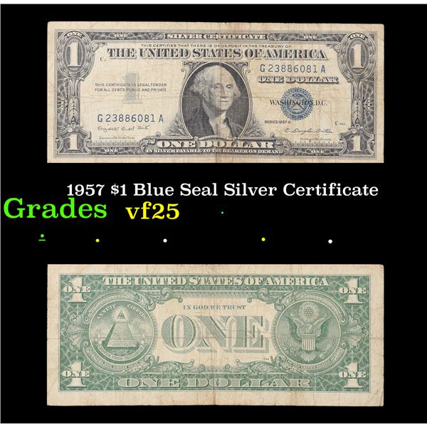 1957 $1 Blue Seal Silver Certificate Grades vf+