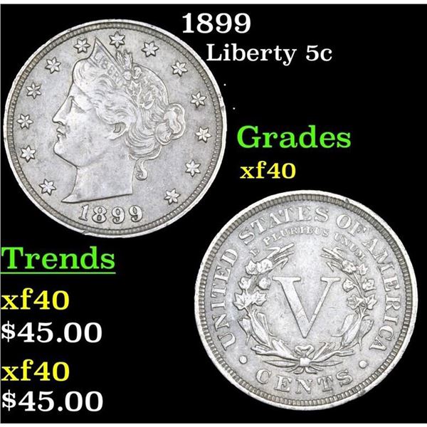 1899 Liberty Nickel 5c Grades xf