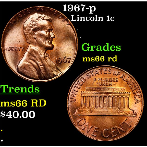1967-p Lincoln Cent 1c Grades GEM+ Unc RD