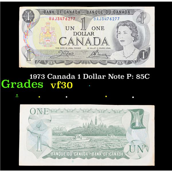 1973 Canada 1 Dollar Note P: 85C Grades vf++