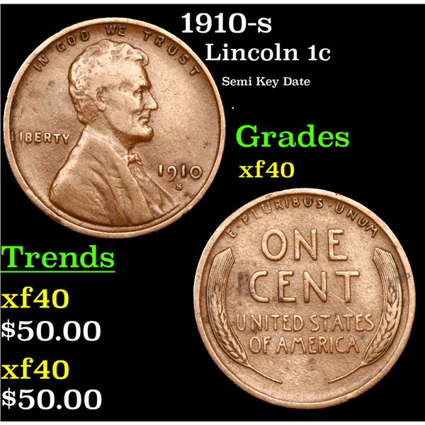 1910-s Lincoln Cent 1c Grades xf