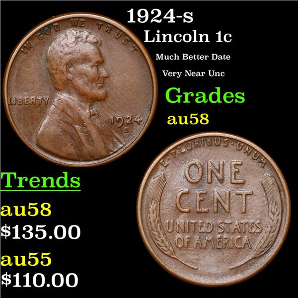 1924-s Lincoln Cent 1c Grades Choice AU/BU Slider