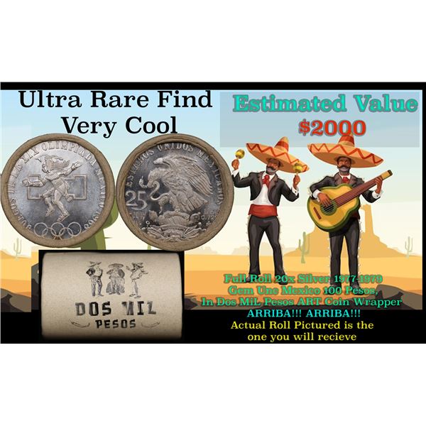 ***Auction Highlight*** ARRIBA! ARRIBA! Ultra Rare Full Roll 20x Silver 1968 Gem Unc Mexico 500 Peso
