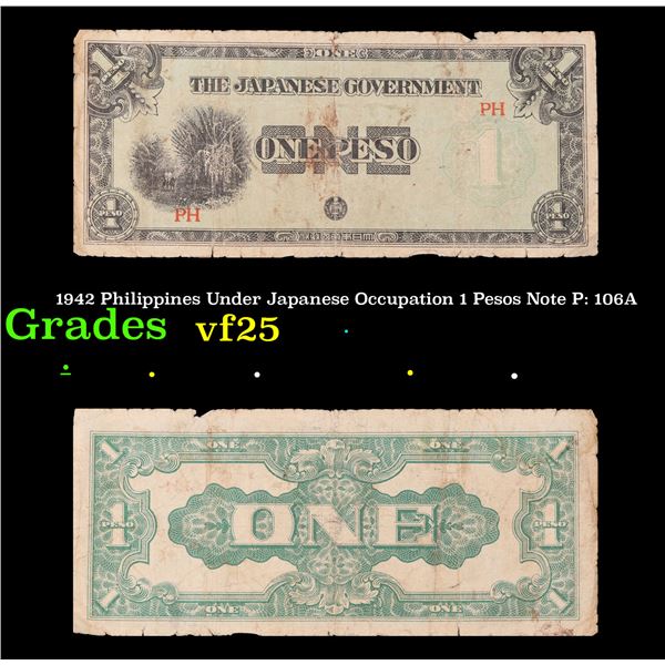 1942 Philippines Under Japanese Occupation 1 Pesos Note P: 106A Grades vf+
