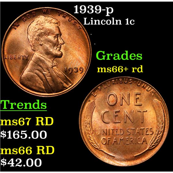 1939-p Lincoln Cent 1c Grades GEM++ RD