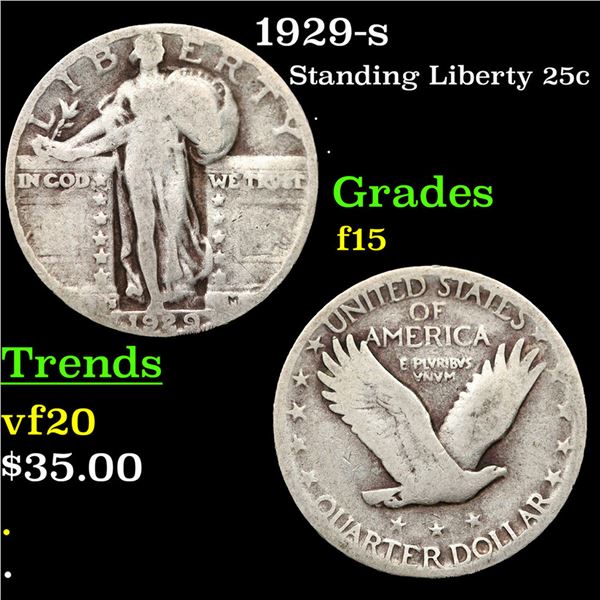 1929-s Standing Liberty Quarter 25c Grades f+