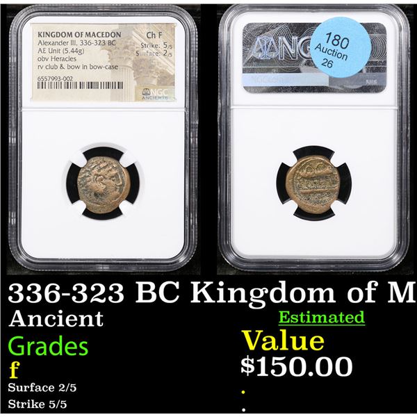 NGC 336-323 BC Kingdom of Macedon AE Unit, Alexander III Ancient Obv. Heracles, Rev. Club & Bow Grad