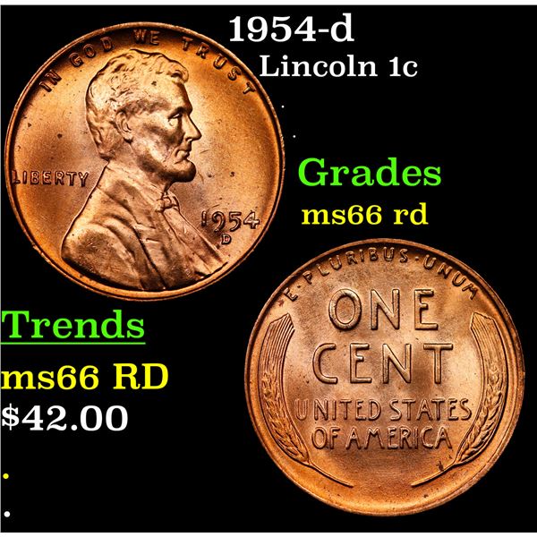 1954-d Lincoln Cent 1c Grades GEM+ Unc RD