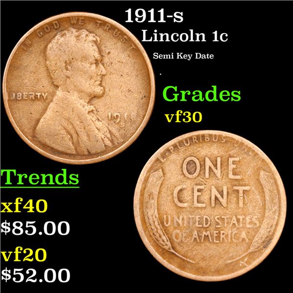 1911-s Lincoln Cent 1c Grades vf++