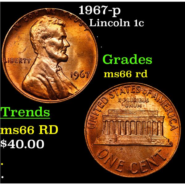 1967-p Lincoln Cent 1c Grades GEM+ Unc RD