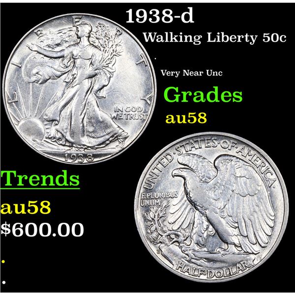 1938-d Walking Liberty Half Dollar 50c Graded au58 By SEGS