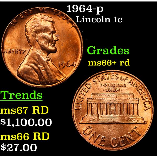 1964-p Lincoln Cent 1c Grades GEM++ RD