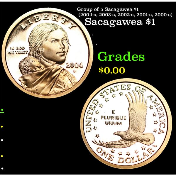 Group of 5 Sacagawea $1 (2004-s, 2003-s, 2002-s, 2001-s, 2000-s)