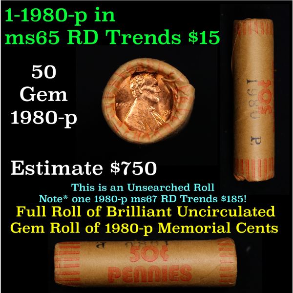Shotgun Lincoln 1c roll, 1980-p 50 pcs Brandt Wrapper.