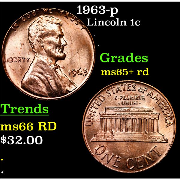 1963-p Lincoln Cent 1c Grades Gem+ Unc RD