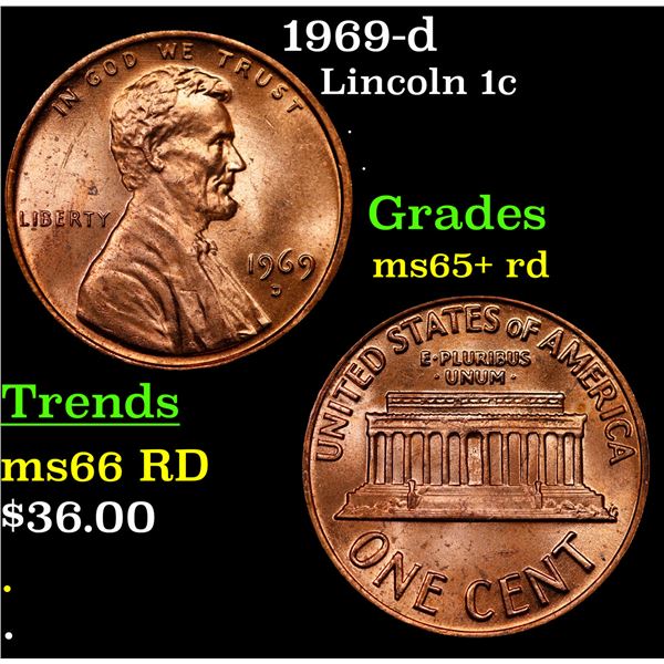 1969-d Lincoln Cent 1c Grades Gem+ Unc RD