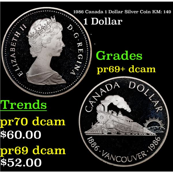 Proof 1986 Canada 1 Dollar Silver Coin KM: 149 Grades GEM++ Proof Deep Cameo