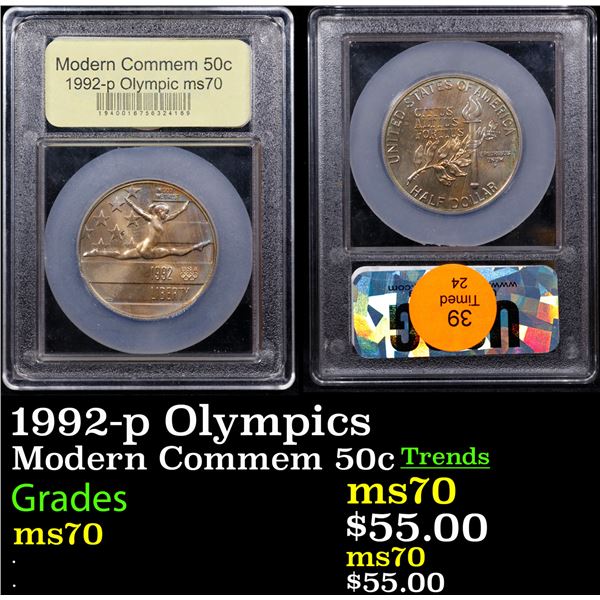 1992-p Olympics Modern Commem Half Dollar 50c Graded ms70, Perfection By USCG