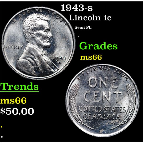 1943-s Lincoln Cent 1c Grades GEM+ Unc