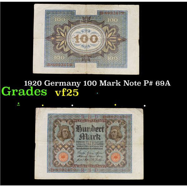 1920 Germany 100 Mark Note P# 69A Grades vf+
