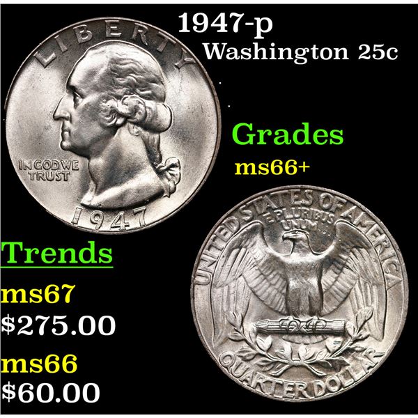 1947-p Washington Quarter 25c Grades GEM++ Unc