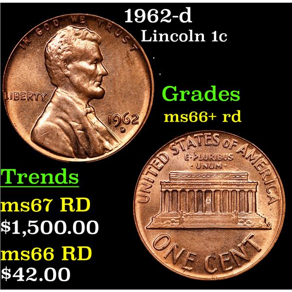 1962-d Lincoln Cent 1c Grades GEM++ RD