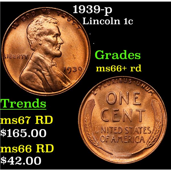 1939-p Lincoln Cent 1c Grades GEM++ RD