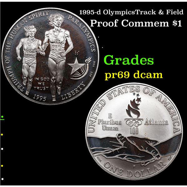 Proof 1995-d OlympicsTrack & Field Modern Commem Dollar $1 Grades GEM++ Proof Deep Cameo