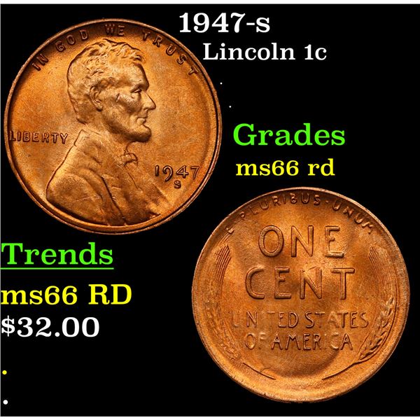 1947-s Lincoln Cent 1c Grades GEM+ Unc RD